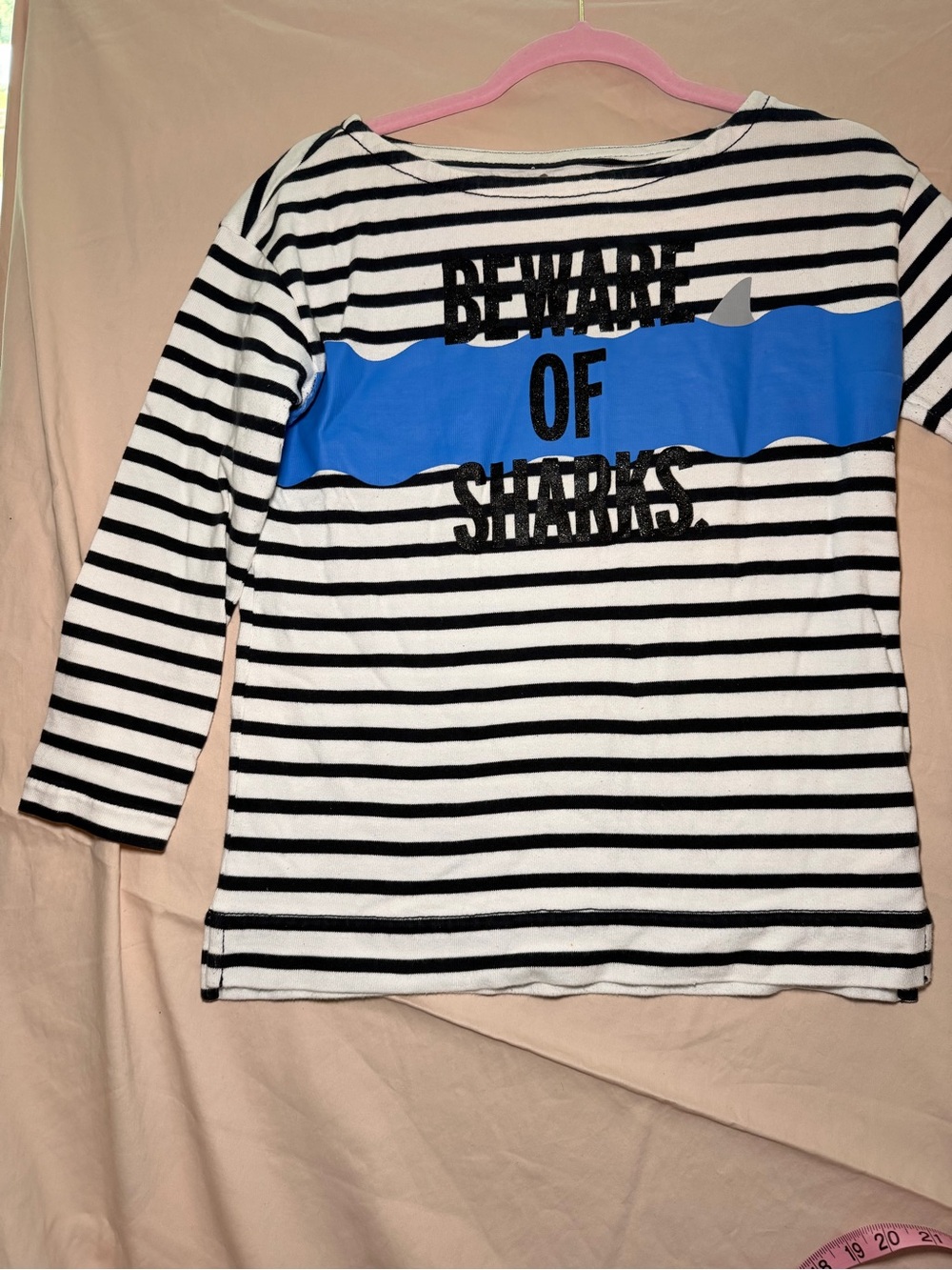 Kate spade "Beware of Sharks" Black & White Stripe Top with Blue Graphic